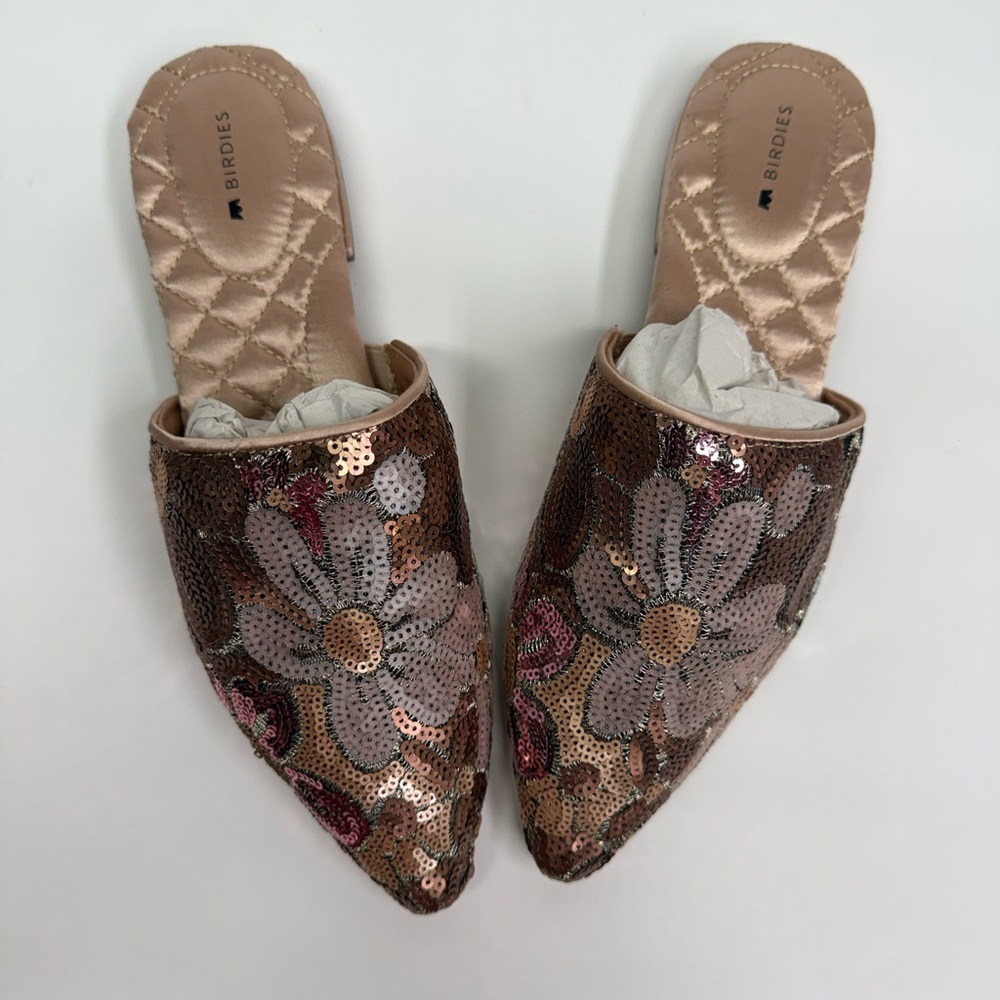 Birdies Sequin Floral Mules - Pink Petal Sequin